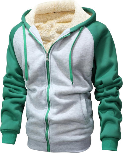 GXAMOY Men's Winter Fleece Hoodies for Men Heavyweight Warm Thick Full Zip Up Sweatshirt Outerwear