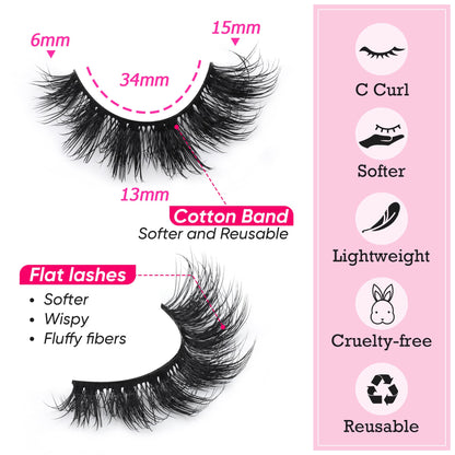 Mink Lashes Full Volume False Eyelashes 18mm Dramatic Faux Mink Eyelashes Natural Look Cat Eye Volume Eye Lashes Multipack by Focipeysa