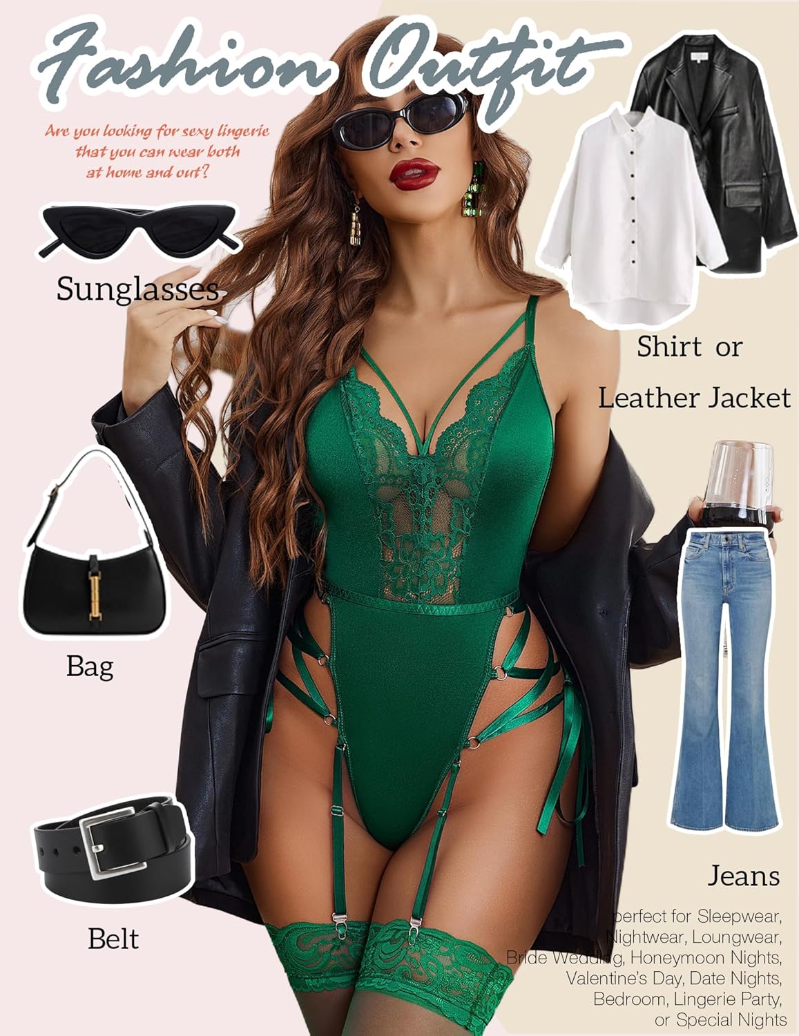 Avidlove Lingerie for Women Lace Lingerie Sets with Garter Belts One Piece Bodysuit Teddy No Stockings S-XXL