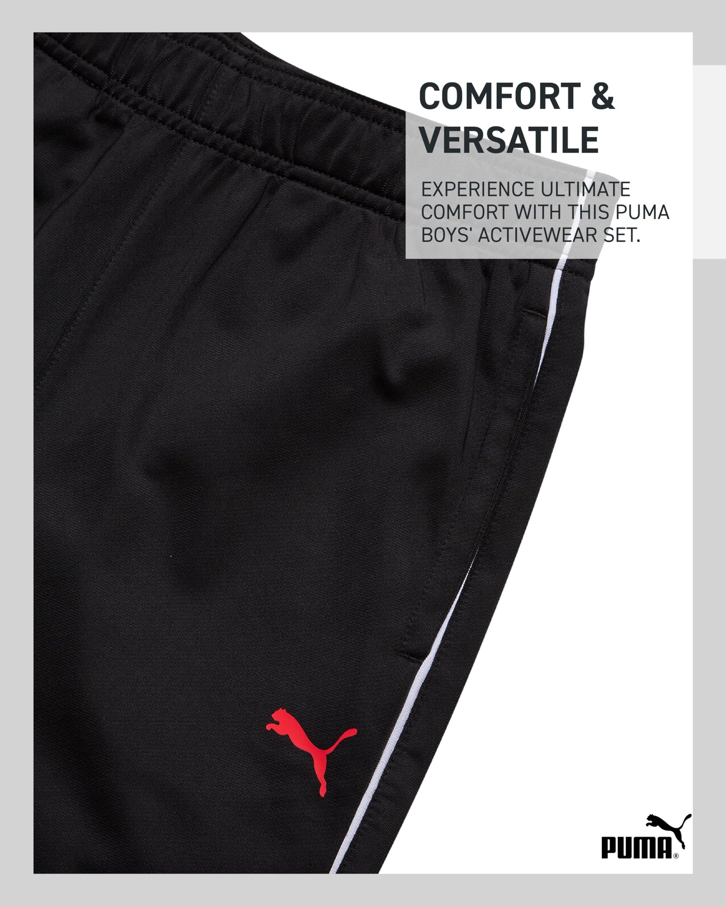 PUMA Boys Pants Set - 3 Piece Athletic T-Shirt, Zip Up Jacket, Jogger Pants - Boys Activewear Tricot Jogset (8-16)