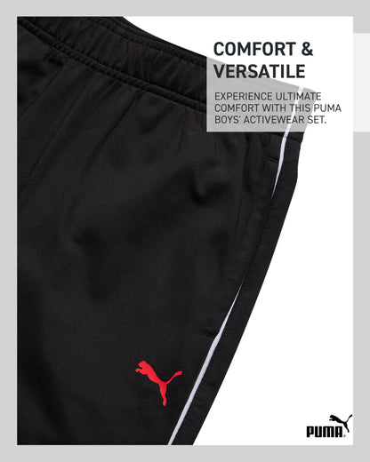 PUMA Boys Pants Set - 3 Piece Athletic T-Shirt, Zip Up Jacket, Jogger Pants - Boys Activewear Tricot Jogset (8-16)