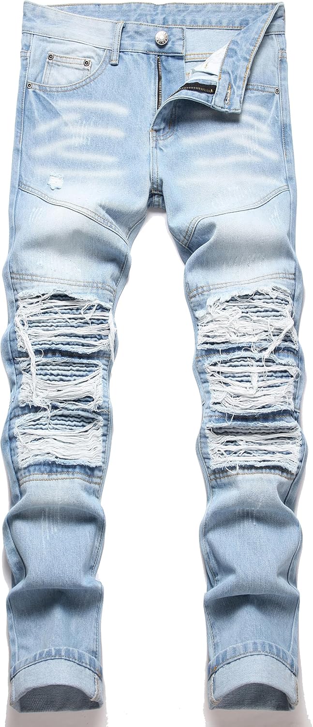 RXXKKK Men's Classic Zipper Biker Regular Fit Flex Jean
