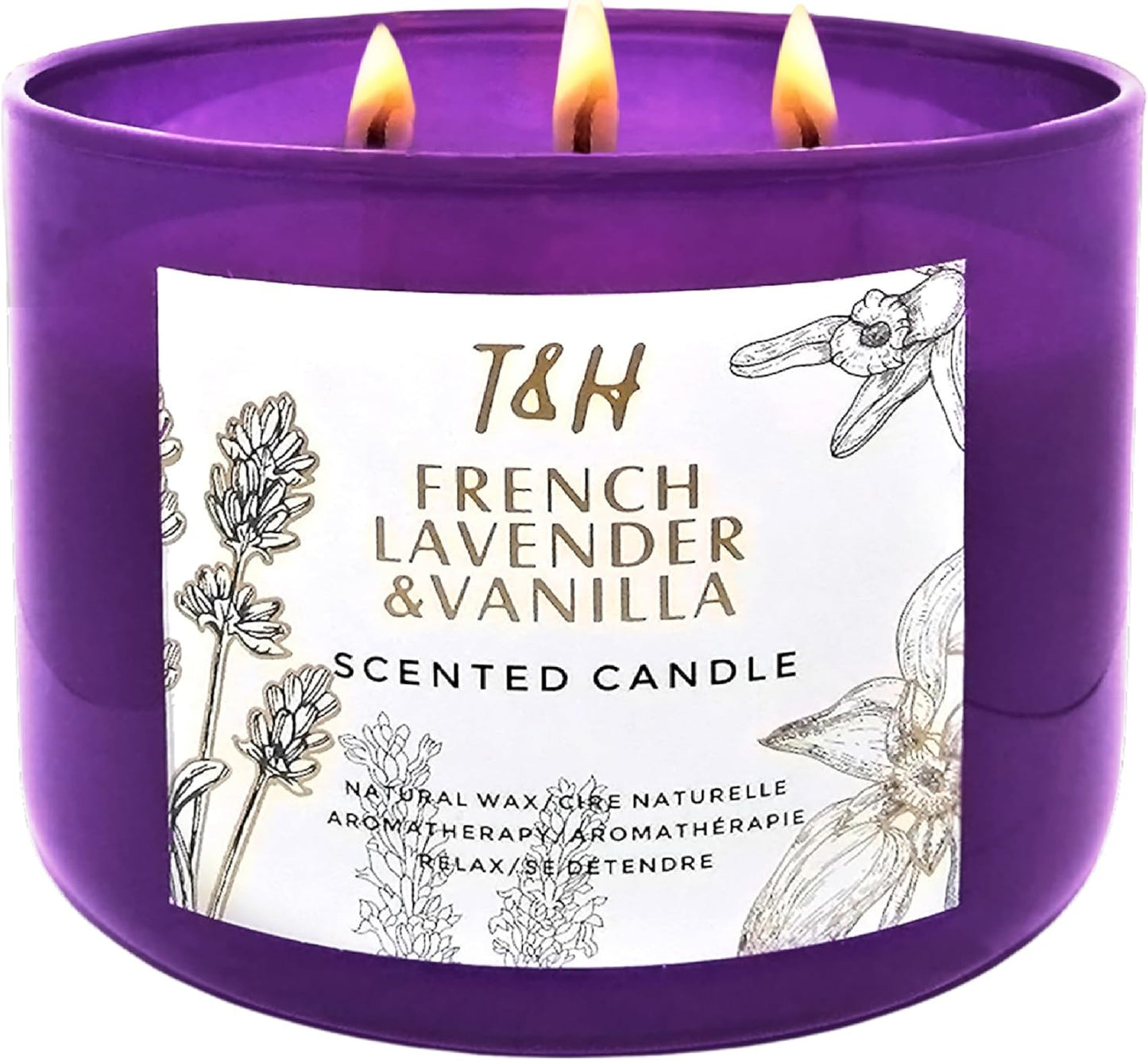 Lavender Vanilla Aromatherapy Candle 3 Wick | Scented Candles for Home | 15.8 oz Large Soy Candle | Relaxing Candles with Long Lasting Fragrance | Decorative Candle Gift for Women