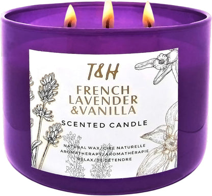 Lavender Vanilla Aromatherapy Candle 3 Wick | Scented Candles for Home | 15.8 oz Large Soy Candle | Relaxing Candles with Long Lasting Fragrance | Decorative Candle Gift for Women