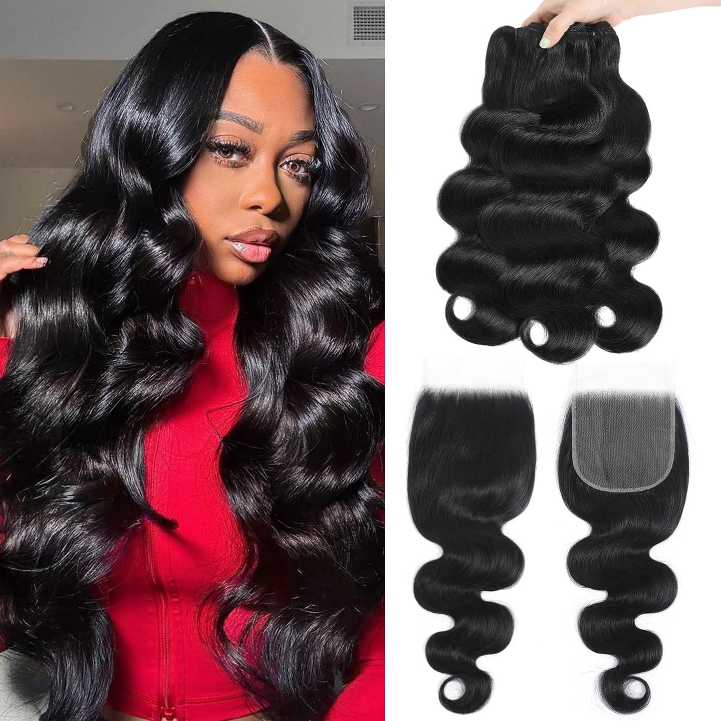 12A Human Hair Bundles with Closure Body Wave Bundles 20 22 24+18 Inch 5X5 HD Lace Closure Human Hair 100% Brazilian Virgin Hair Extensions 3 Bundles Deals Hair Quick Weave Bundle for Women