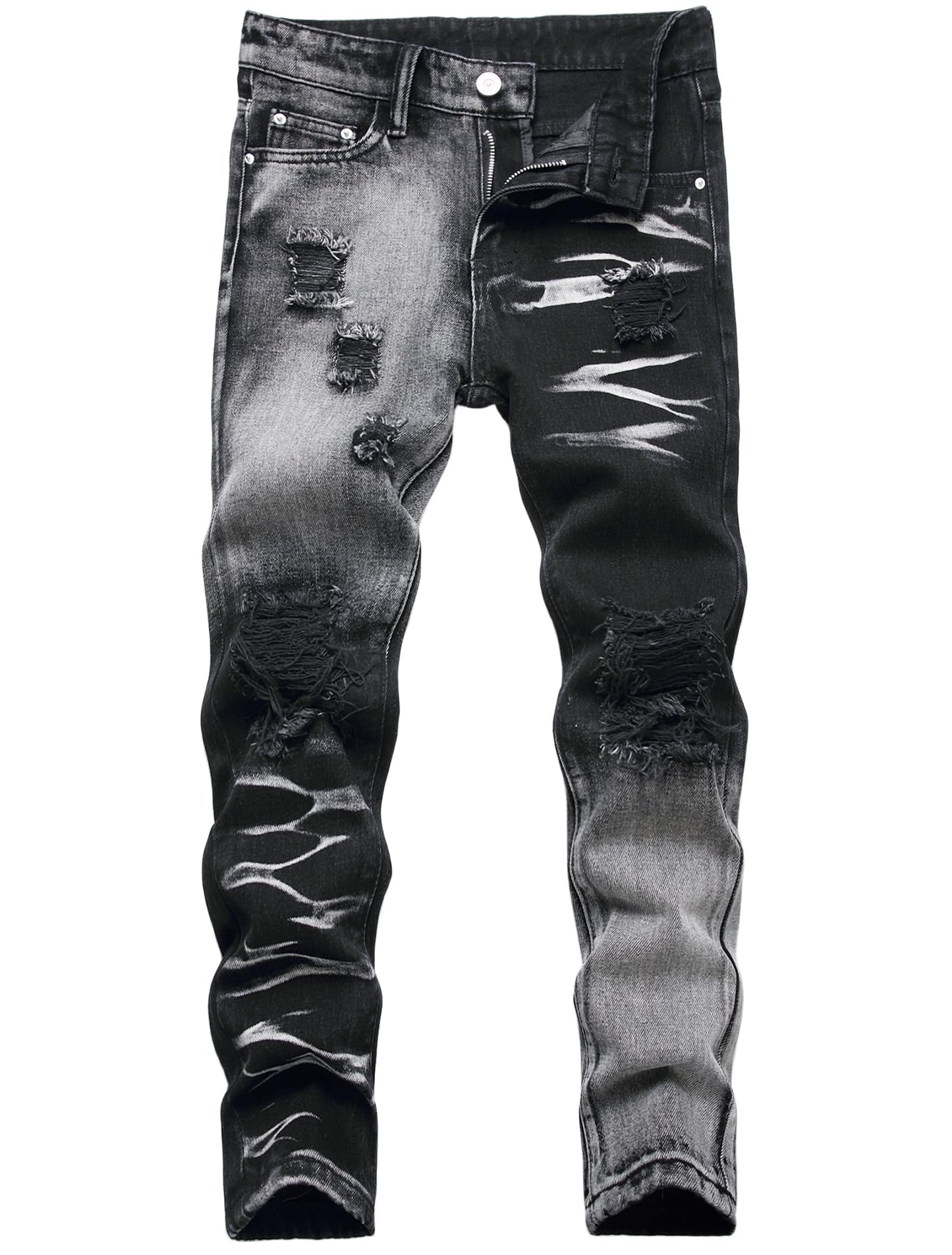 Boy's Skinny Fit Comfy Jeans Ripped Destroyed Distressed Stylish Slim Washed Denim Jeans Pants