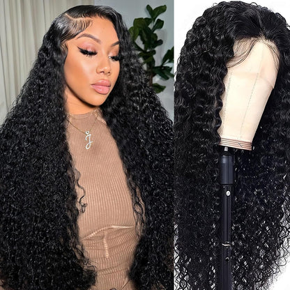20Inch Deep Wave Lace Front Wigs Human Hair-13x4 HD Transparent Deep Wave Frontal Wigs Human Hair Glueless Curly Wigs for Women 200% Density Curly Lace Front Human Hair Pre Plucked with Baby Hair