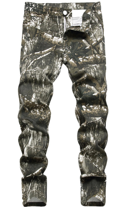 Boy's Skinny Fit Cotton Camo Jeans, Camouflage Printed Fashion Casual Pants