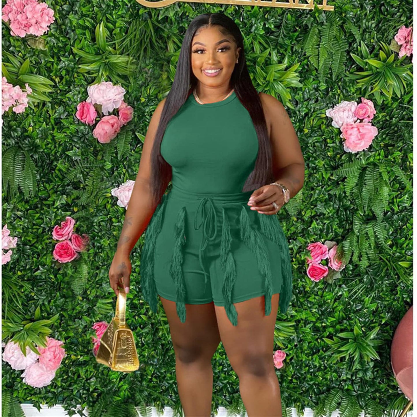 Elainone Two Piece Outfits for Women Sexy Bodycon Sleeveless Tops Drawstring Waist Shorts Sets