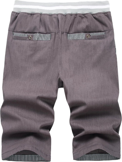 Big Boy's Casual Shorts Summer Cotton Classic Fit Drawstring Elastic Waist Beach Shorts with Pockets