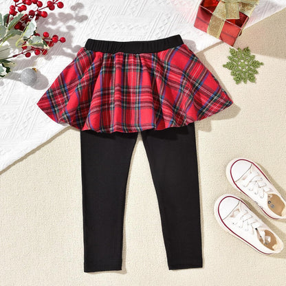 HINTINA Toddler Little Girl Letter Print Sweatshirt Top Plaid Skirt Pants Fall Winter Outfits