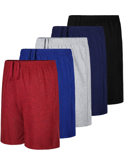 QWE 5 Pack Boys Athletic Shorts Kids Youth Basketball with Pockets Dry-Fit Active Soccer Gym Shorts