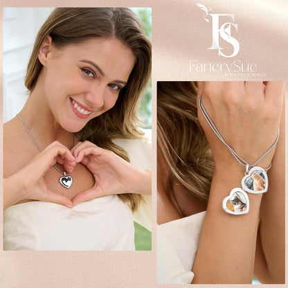 Fanery Sue Personalized Customized Pet Locket Necklace, Heart Lockets Picture Necklaces Dog Memorial Gifts Cat Sympathy for Women Men