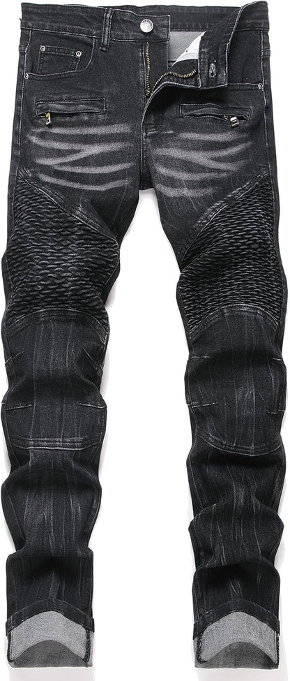 RXXKKK Men's Classic Zipper Biker Regular Fit Flex Jean