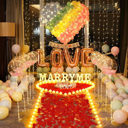 1027 Pcs I Love U Light Up Letters Proposal Decorations, I Love U Sign with 24 Pcs Heart Flameless Candles 1000 Pcs Rose Petals for Wedding Proposal Romantic Night Decor