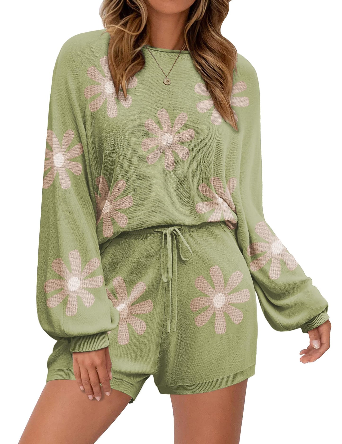 Ekouaer Knit Pajamas Set for Women Lounge Wear Sets Long Sleeve Sweatsuit Matching 2 Piece Outfits Casual Sweater Sets S-XXL