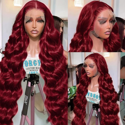 28 Inch 99j Burgundy Lace Front Wigs Human Hair Red Burgundy Wig Human Hair 180% Density 13x6 Body Wave Lace Front Wigs Pre Plucked Glueless Lace Front Wigs Human Hair Wigs for Women
