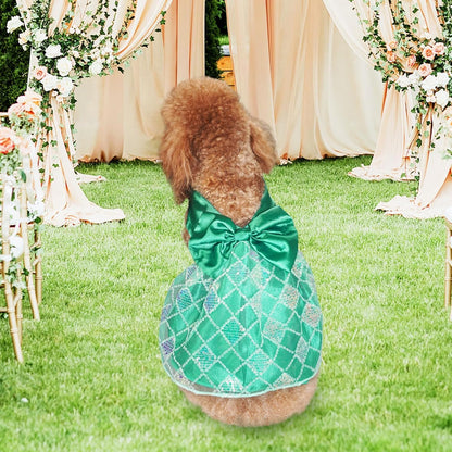 Dog Dresses, Puppy Soft Skirt, Summer Pet Clothes, Girl Dogs Wedding Outfit, Puppy Slik Outfit with Bow Tie, Dog Princess Clothes for Small Medium Breeds, White L