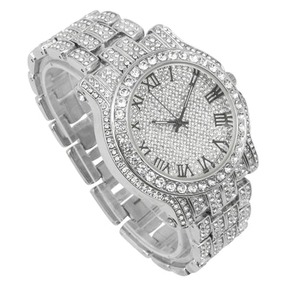 Charles Raymond Bling-ed Out Silver Round Luxury Mens Watch w/Bling-ed Out Bracelet - L0504B