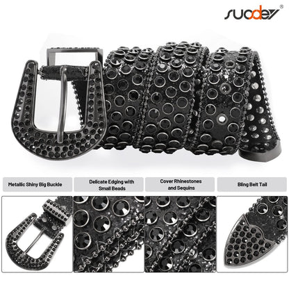 SUOSDEY Rhinestone Belt Unisex Sequin Strap Bling Crystal Western Studs Glitter Luxury Belt for Jeans Pants Dress