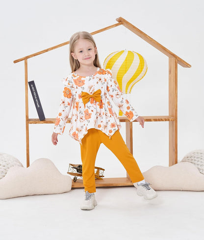 Toddler Kid Girl Clothes Ruffle Sleeve High Low Top Floral Allover Pants Fall Winter Outfit Set