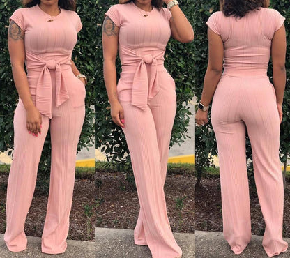 EDITCOZY Women 2 Piece Outfits Sexy Tie Front Crop Top Wide Leg Pants Sets Casual Summer Ribbed Two Piece Set