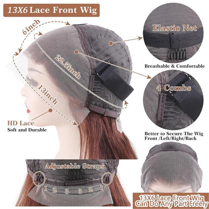 Burgundy Wig Human Hair 28inch 13x6 HD Transparent Lace Straight 99J Red Human Hair Wig Colored Reddish Brown Lace Frontal Wigs 180% Density Pre Plucked