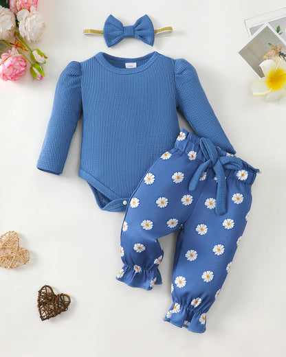 Mioglrie Baby Girl Clothes Newborn Girl Fall Winter Outfits Pants Set Preemie Clothing Headband 0 3 6 12 18 Months
