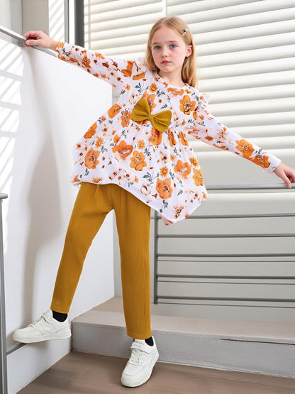 Toddler Kid Girl Clothes Ruffle Sleeve High Low Top Floral Allover Pants Fall Winter Outfit Set