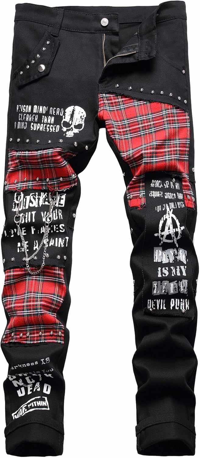 Baylvn Men's Designer Straight Slim Fit Patchwork Jeans Comfort Skinny Biker Denim Pants