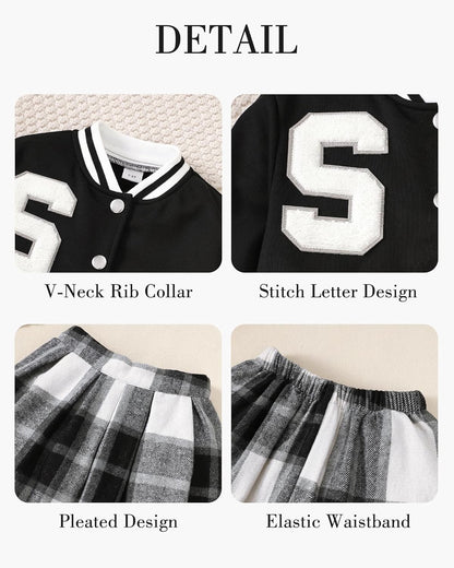 Girls 2 Piece Outfits Skirt Set Button up Jacket Sweatshirt and Pleated Mini Skirts Fall Winter Clothes Size 7-14Y