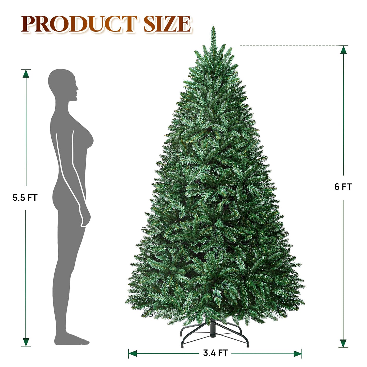 HOLLO STAR 6 ft Prelit Christmas Tree with 270 LED Lights, App Control, Artificial Christmas Tree with Multi-Color RGBW Lights, 1072 Branch Tips, Metal Base, Easy to Assemble, for Home, Party