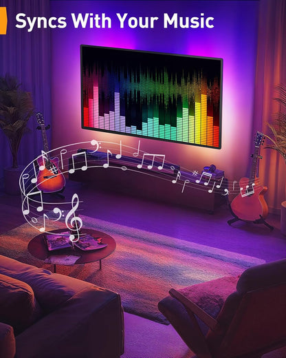 Perlegear Pre-Assembled TV Wall Mount with LED Lights for 26-65 inch TVs up to 99 lbs, Max VESA 400x400mm, Swivel, Extension, Tilt, TV Backlights with Music Sync, Fits 16”/12” Wood Studs, PGMF20