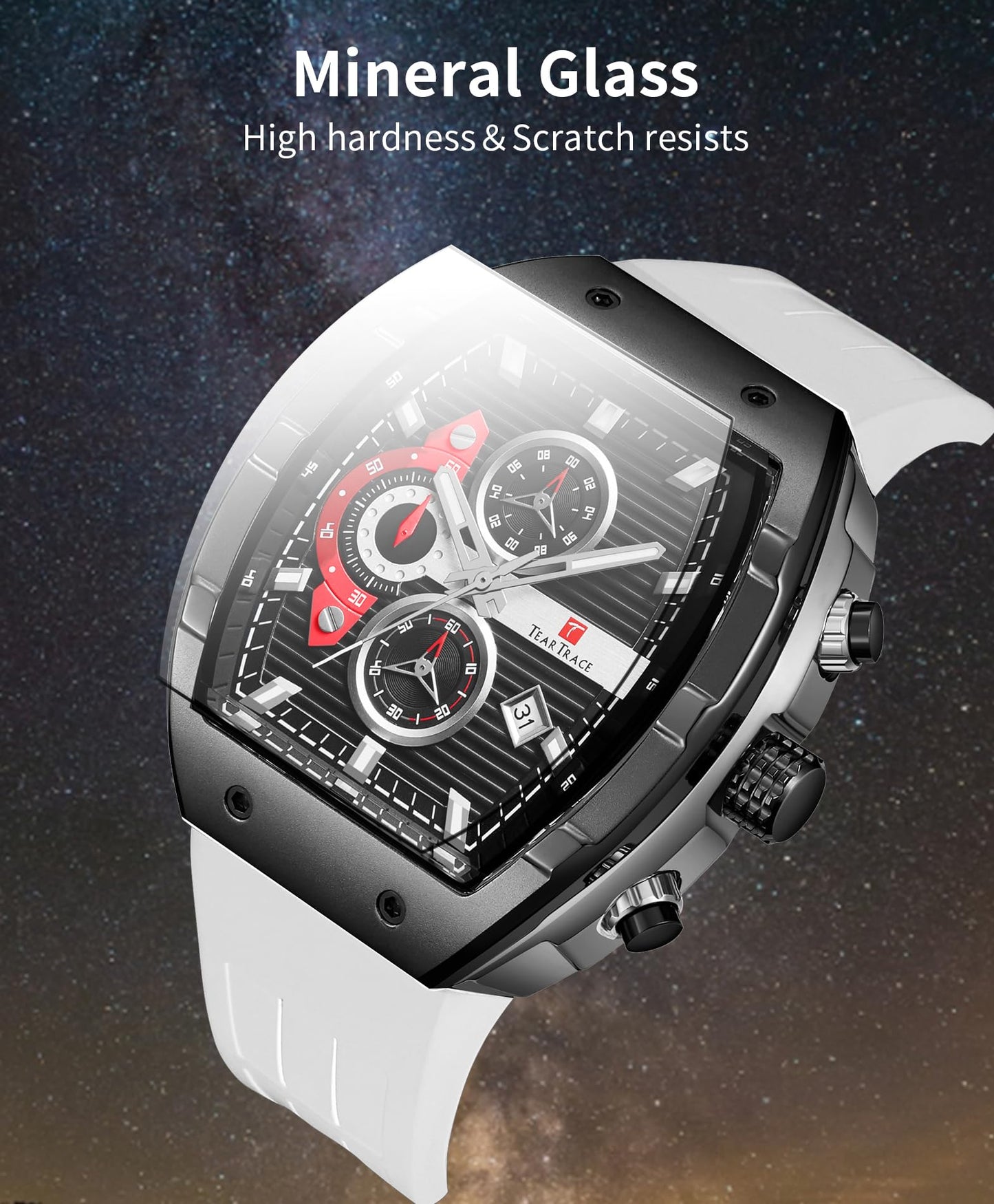 Watches for Men Analog Quartz Waterproof Sport Men’s Watch Tonneau Chronograph Luminous Fashionable Unique Casual Watch with Silicone Strap