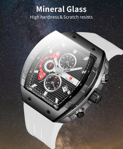 Watches for Men Analog Quartz Waterproof Sport Men’s Watch Tonneau Chronograph Luminous Fashionable Unique Casual Watch with Silicone Strap