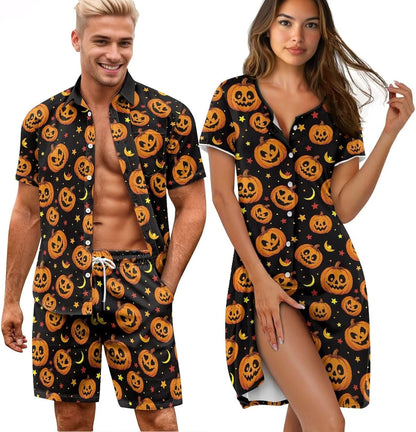 His and Her Pajamas for Couples Set Plus Size Button Down Pjs Nightgown Sleepwear Lounge Sets