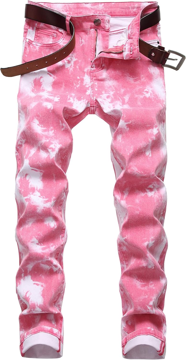 DANT BULUN Men's Fashion Casual Printed Jeans Stretch Skinny Denim Jogger Pants