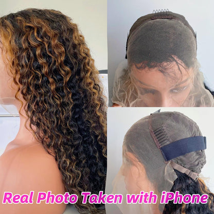 1B/30 Deep Wave Lace Front Wigs Human Hair Pre Plucked Balayage Ombre Brown Curly Lace Front Wig Human Hair13x4 HD Lace Frontal Glueless Wigs for Women 180% Density 26 Inch