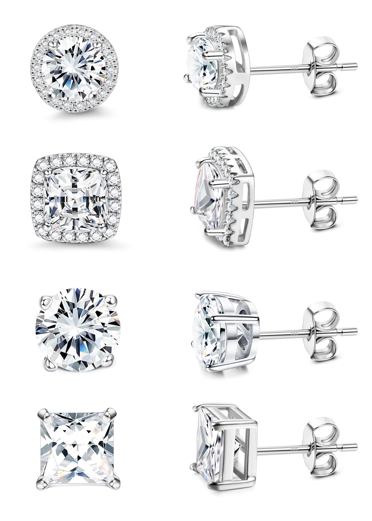 MILACOLATO Cubic Zirconia Stud Earrings for Women Men | 18K Gold Plated Hypoallergenic Sterling Silver Post Earrings | Big Brilliant Simulated Diamond CZ Halo Stud Earrings for Sensitive Ears