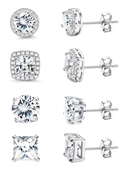 MILACOLATO Cubic Zirconia Stud Earrings for Women Men | 18K Gold Plated Hypoallergenic Sterling Silver Post Earrings | Big Brilliant Simulated Diamond CZ Halo Stud Earrings for Sensitive Ears