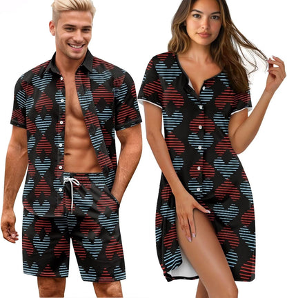 His and Her Pajamas for Couples Set Plus Size Button Down Pjs Nightgown Sleepwear Lounge Sets
