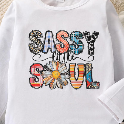 Toddler Girl Clothes Long Sleeve Cartoon & Letter Graphic Top + Fruit Stationery Print Flared Leg Pants