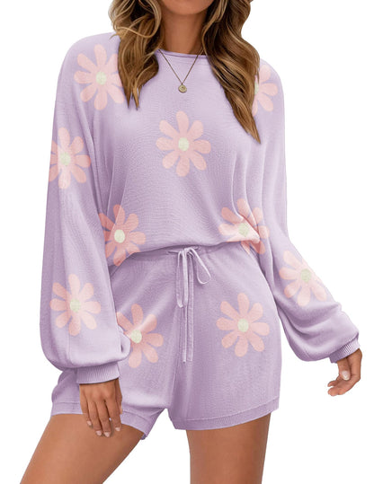 Ekouaer Knit Pajamas Set for Women Lounge Wear Sets Long Sleeve Sweatsuit Matching 2 Piece Outfits Casual Sweater Sets S-XXL