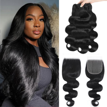 12A Human Hair Bundles with Closure Body Wave Bundles 20 22 24+18 Inch 5X5 HD Lace Closure Human Hair 100% Brazilian Virgin Hair Extensions 3 Bundles Deals Hair Quick Weave Bundle for Women
