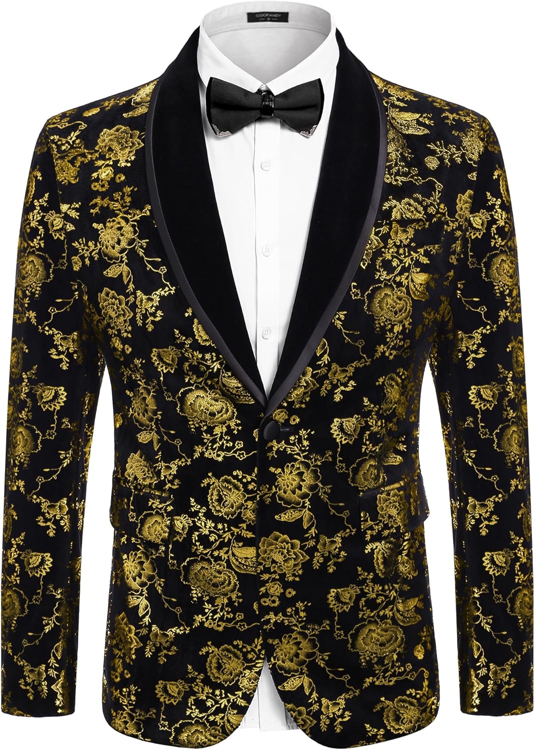 COOFANDY Men's Velvet Tuxedo Floral Blazer Jacket One Button Shawl Lapel Suit Jacket for Dinner Prom Party Wedding