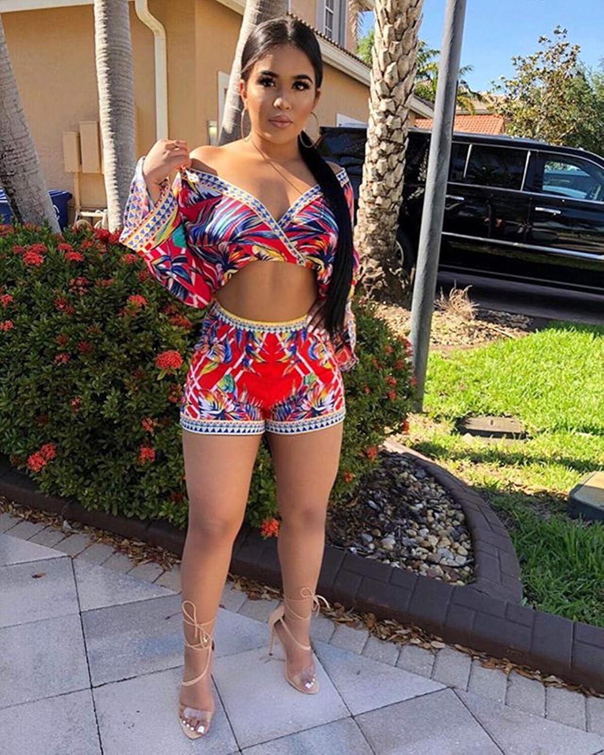 Sexy Two Piece Shorts Set - African Floral Jumpsuits Rompers Vacation Club Outfit