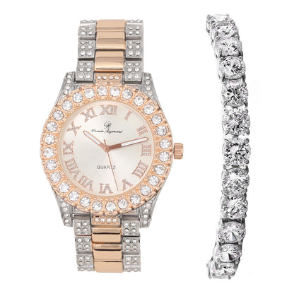 Charles Raymond Women's Big Rocks Bezel Colored Dial with Roman Numerals Fully Iced Out Watch - ST10327LA