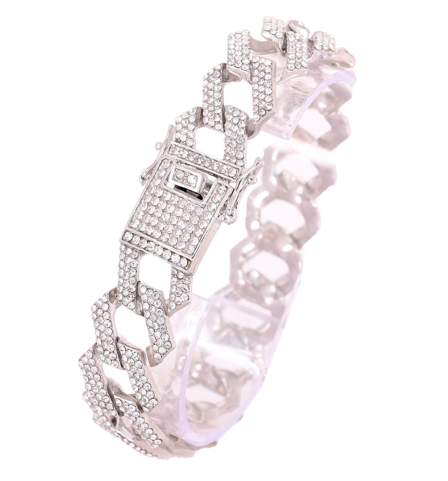 Charles Raymond Bling-ed Out Silver Round Luxury Mens Watch w/Bling-ed Out Bracelet - L0504B