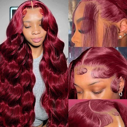 28 Inch 99j Burgundy Lace Front Wigs Human Hair Red Burgundy Wig Human Hair 180% Density 13x6 Body Wave Lace Front Wigs Pre Plucked Glueless Lace Front Wigs Human Hair Wigs for Women