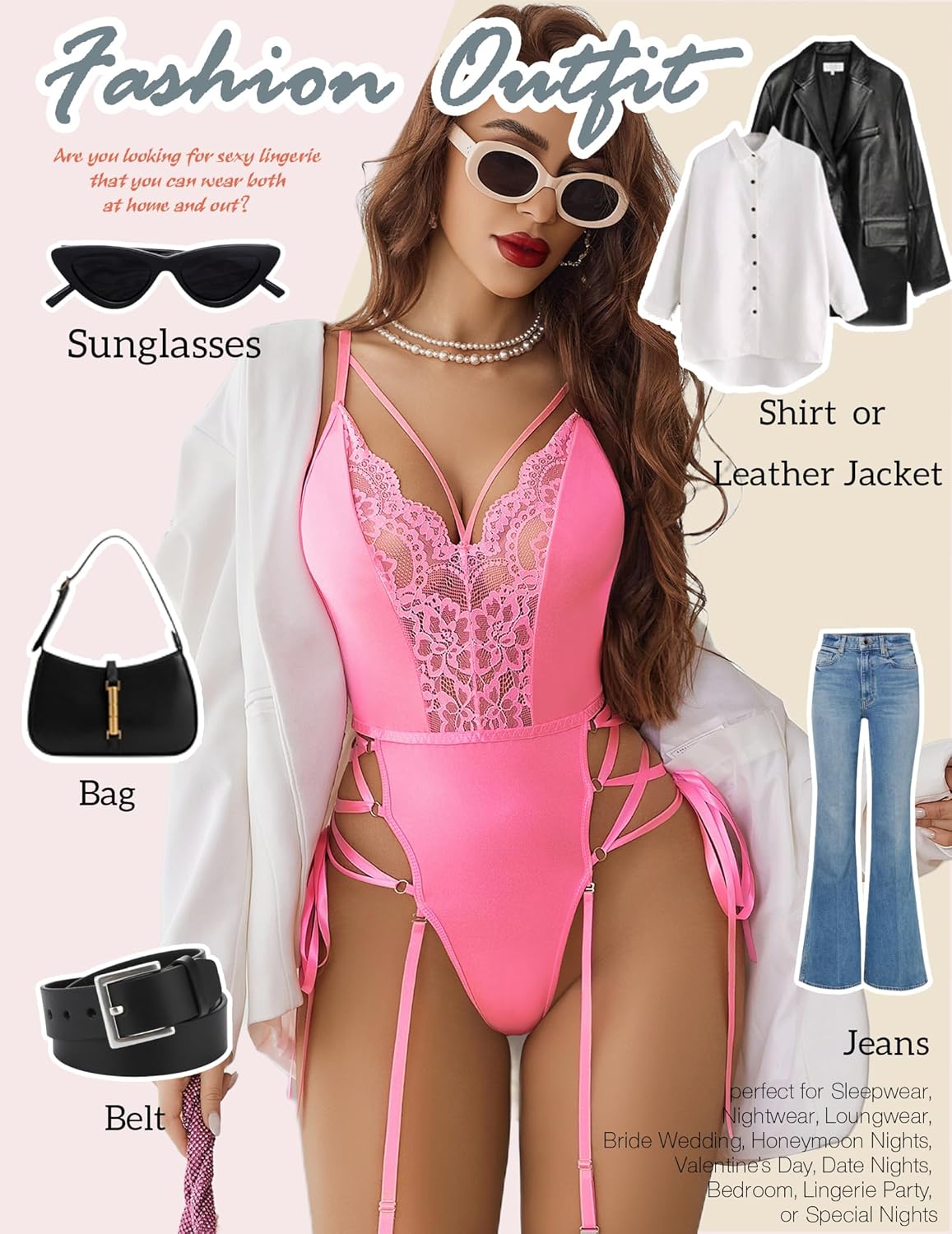 Avidlove Lingerie for Women Lace Lingerie Sets with Garter Belts One Piece Bodysuit Teddy No Stockings S-XXL